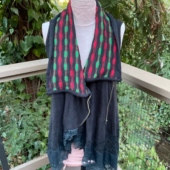 Lanvie lightweight Christmas cardigan sweater vest cascade zipper front tunic S - Picture 2 of 15